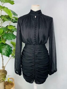 HOUSE OF HARLOW 1960 • Ruched Mini Dress in Black